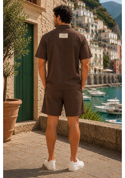Erkek Premium Kumaş Modal Şort Slim Fit Takım Kahverengi 2018dngr