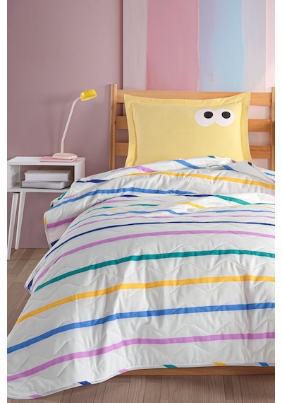 Eponj Home Kapitone Yatak Örtüsü Seti Tek Kişilik Funny Sarı Lila
