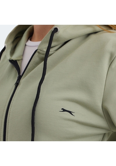 Slazenger KATYA Kadın Fermuarlı Kapüşonlu Cepli Yeşil Sweatshirt