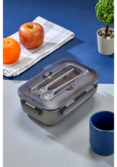 Tek Katlı Bölmeli Lunch Box Okul Ve Ofis İçin Pratik Yemek Kabı Gri