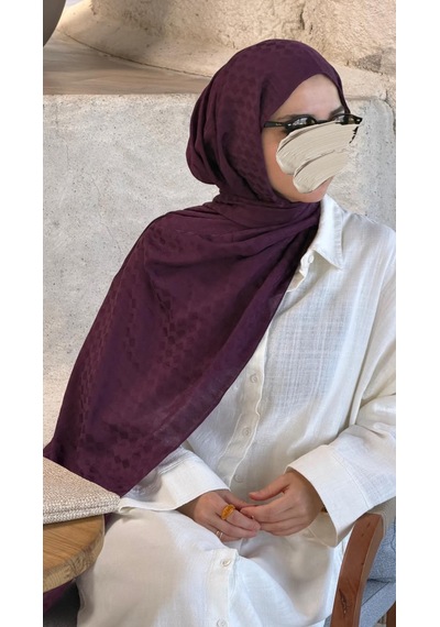 Qalortex Scarf Premium Pamuklu Jakar Şal-patlıcan Mor