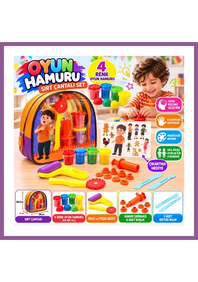 Bezos 6717 Oyun Hamur Set Gupi Sırt Çnt 4x50gr Gup Rengaren Çok Renkli