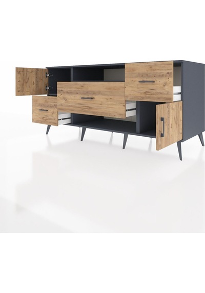 Kronos Konsol 2 Raflı 3 Çekmeceli 2 Kapaklı 176x59x83 Antrasit-çam/çam Çam/çam Kronos Konsol 2 Raflı 3 Çekmeceli 2 Kapaklı 176x59x83 Antrasit-çam/çam Çam/çam