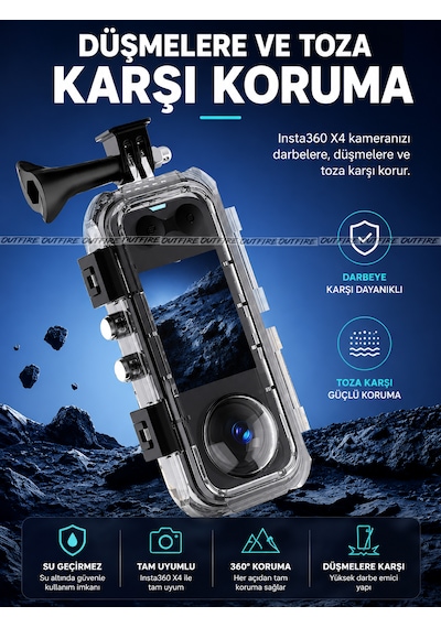 Insta 360 X4 Uyumlu Su Geçirmez Kılıf Şeffaf