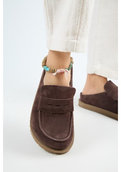 Manijero Ziva Kadın Hakiki Deri Loafer Platform Açık Kahve Terlik Kahverengi