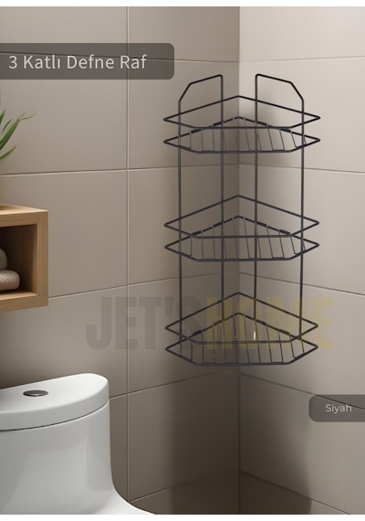 Jet's Home Banyo Rafı Mutfak Rafı Paslanmaz Baharatlık 3 Katlı Köşelik Şampuanlık Siyah Diğer