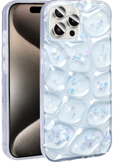 Apple Uyumlu iPhone 15 Pro Max Kılıf Simli 3d Desenli Tchs Hacar Kapak - Pembe-mavi Pembe-Mavi