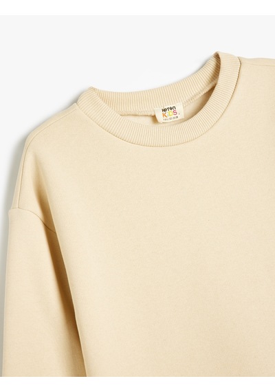 Koton Basic Sweatshirt Uzun Kollu Bisiklet Yaka Bej 5wkb10071tk Ekru