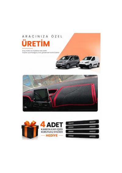Toyota Proace Cıty 2020-2026 Uyumlu Torpido Koruma Örtüsü Oto Kılıfı - Siyah Kırmızı
