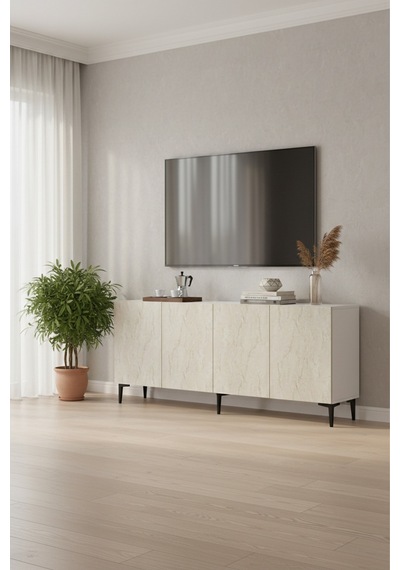 Ka1899bt Aplos Konsol ,tv Sehpası Beyaz-traverten 180cm
