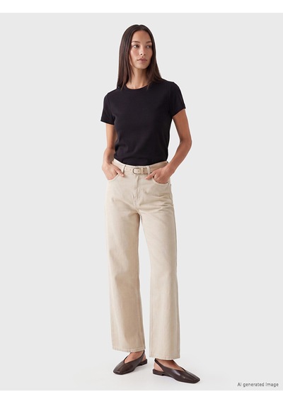 Lcw Everyday Bej Beli Kemerli Wideleg Kadın Jean Pantolon