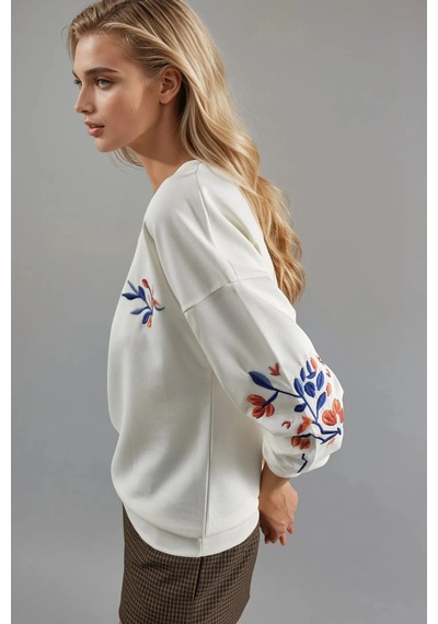 Hiccup Bersan Kadın Bisiklet Yaka Sweatshirt Beyaz