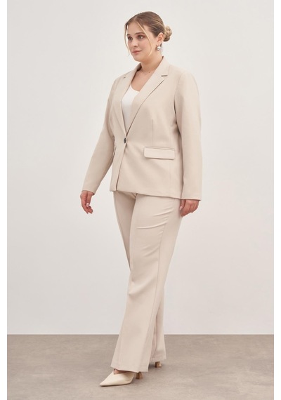 Myline Astarlı Tek Düğmeli Blazer-1758-krem Krem