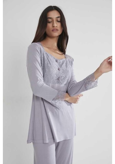 Pierre Cardin Kadın Penye Dantelli Pijama Takımı 1241 Royal 001