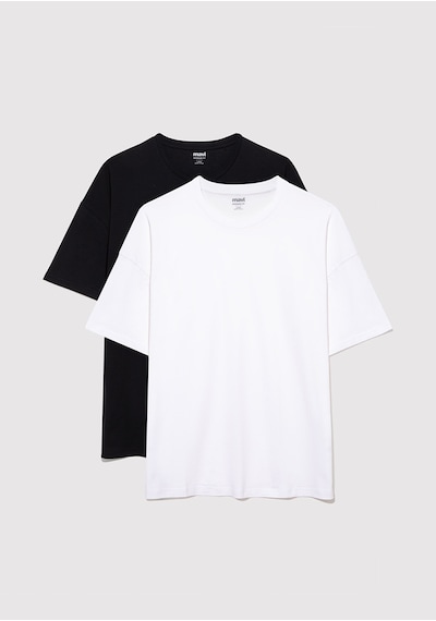 Mavi - 2Li Oversize Basic Tişört Seti 0612162-620 Beyaz
