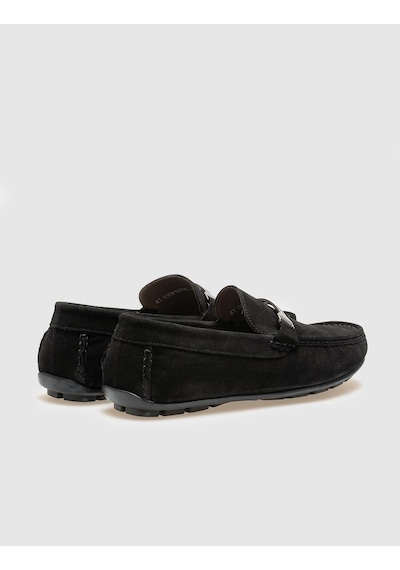 Hakiki Deri Siyah Süet Tokalı Erkek Loafer - 43