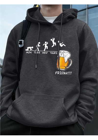 Startmore Tarzsokak Cuma Bira Sevgilisi Komik Baskılı Erkek Kazak Kış Polar Sıcak Hoodies Kore Gevşek Cep Kazakla Antrasit