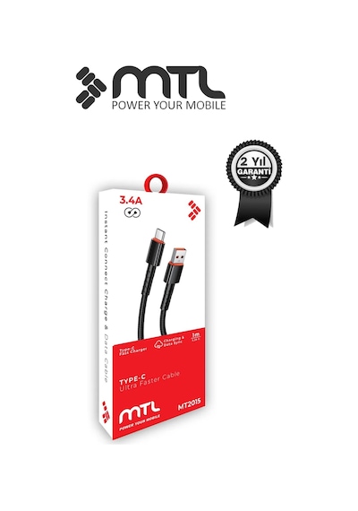 3.4a Usb To Type-c Hızlı Şarj Ve Data Kablosu Hasır 1 Metre Siyah Mt2015