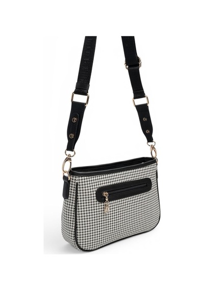 Silver & Polo Silver Polo Siyah - Siyah Kaz Ayağı Ekose Kadın Çapraz Çanta Sp1160
