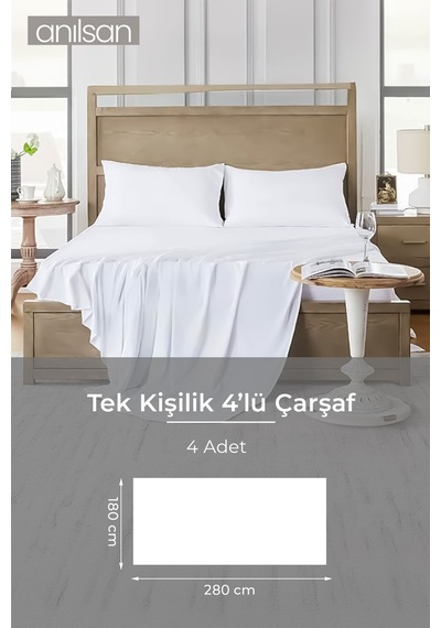 4'lü Lastiksiz Düz Beyaz Çarşaf %100 Pamuk Çift/tek Kişilik ,63tel Beyaz
