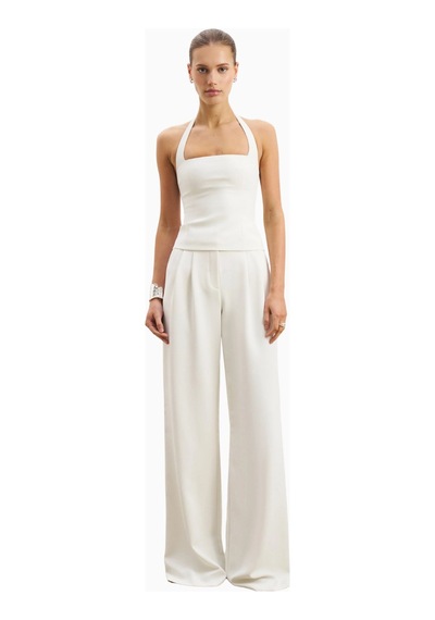 Because Of Alice Effortless Pleated Wide Leg Trousers Yüksek Bel Geniş Paça Kadın Pantolon Beyaz