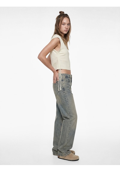 Koton Pamuklu Kolsuz Bisiklet Yaka Büzgülü Crop Bluz Ekru 6sal30016ık Ekru