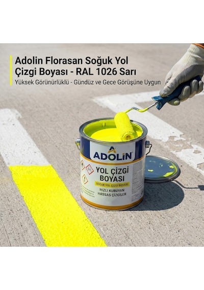 Adolin Florasan Soğuk Yol Çizgi Boyası Ral 1026 Sarı 875 Mg - Yüksek Görünürlüklü