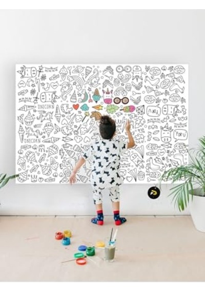 Tek Boynuzlu At Eğitici Dev Boyama Kağıdı Çocuklar Için Aktivite Boyama Rulosu 90x130cm Genel
