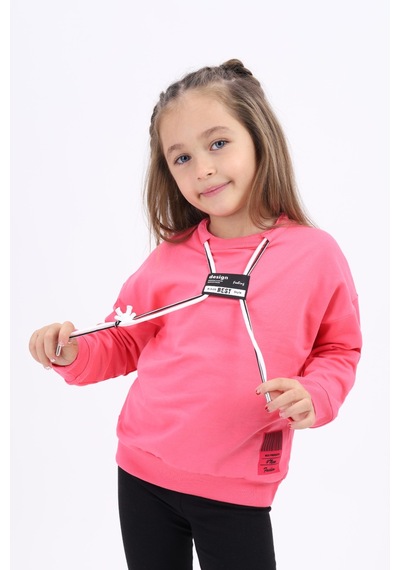 Kız Çocuk Relax Fit Bisiklet Yaka Düşük Omuz Baskılı Sweatshirt - Bağcık Detaylı & 2 İplik Fuşya Kız Çocuk Relax Fit Bisiklet Yaka Düşük Omuz Baskılı Sweatshirt - Bağcık Detaylı & 2 İplik Fuşya