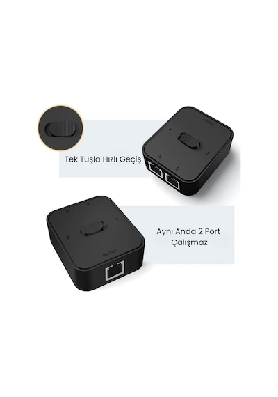 4146 2 Port Rj45 Ethernet Switch Çevirici Çoklayıcı 2 Portlu Manuel Ağ Anahtarı: 1000mbps Hız Desteği İle 2 Giriş 1 Çıkış Veya 1 Giriş 2 Çıkış Kullanımı Ağa Herhangi Elektriksel Parazit Olmaz