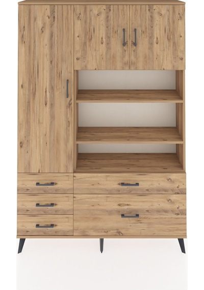 Arges Dolap 9 Raflı 5 Çekmeceli 3 Kapaklı 132x30x195 Çam-çam/çam Atlas Çam/atlas Çam