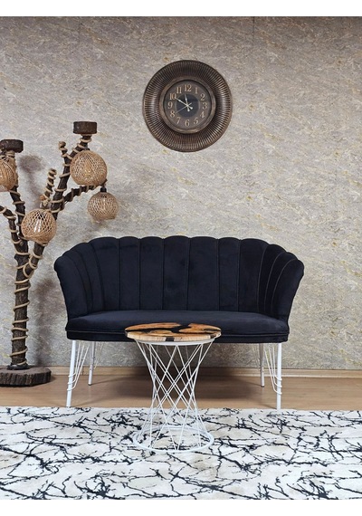 Zafir İkili Beyaz Boyalı Tel Ayak Papatya Çay Seti Koltuk Takımı , Balkon, Salon, Ofis, Cafe Koltuk Takımı Siyah