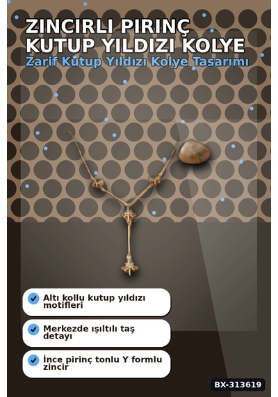 Bay 45 Cm Zincirli Pirinç Kutup Yıldızı Kolye - Zirkon Taşlı Kadın Bijuteri Takı Bx-313619 Najmaddin Standart