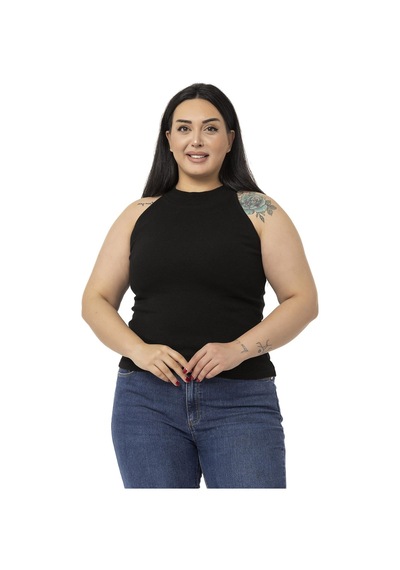 Disentis Büyük Beden Halter Yaka Yarım Balıkçı Fitilli Kaşkorse Siyah Body-siyah Siyah