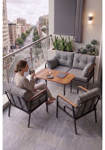 Canisa Ekon Serisi 1. Sınıf 2+1+1 Gri Bahçe Balkon Oturma Koltuk Takımı