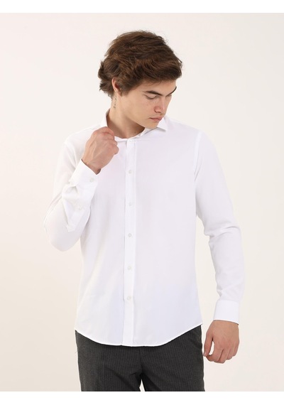 Dufy Beyaz Erkek Slim Fit Klasik Yaka Uzun Kol Gömlek - 93976 Beyaz
