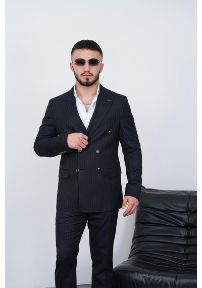 Dupont Classics Dupont Slim Fit Sivri Yaka 6 Drop Çift Yırtmaç Çizgili Viskon Kruvaze Erkek Takım Elbise Koyu Lacivert Dupont Classics Dupont Slim Fit Sivri Yaka 6 Drop Çift Yırtmaç Çizgili Viskon Kruvaze Erkek Takım Elbise Koyu Lacivert