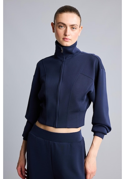 Defacto Standart Fit Dik Yaka Fermuarlı Crop Modal Basic Hırka H4538ax26auın187 İndigo-ın187