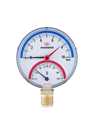 Pakkens 100 MM 120 C Derece/ 10 Bar Kombine Ölçer Termometre-Manometre