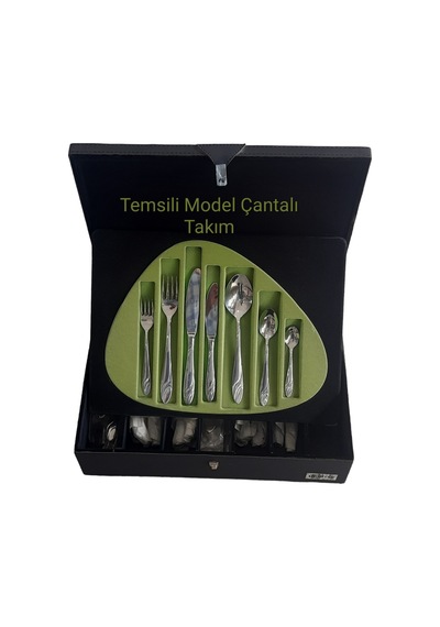 İnter Çelik Bahar Model 90 Parça Deri Çantalı Kaşık Takımı Gümüş