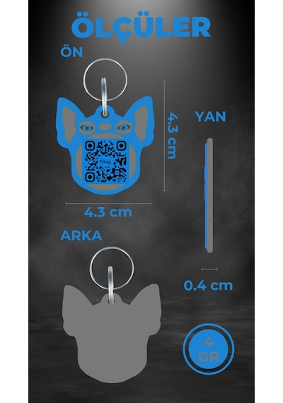 Petjoo 7.Hook Gri-Mavi Qr'lı Köpek Künyesi