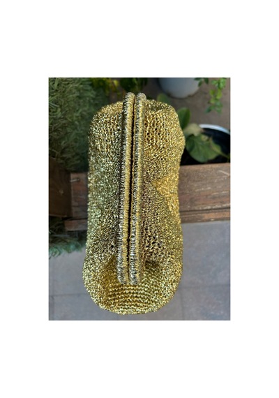 Hobilanka . Bags Altın Renk Parlak Metalik Kağıt İp Portföy Clutch Çanta
