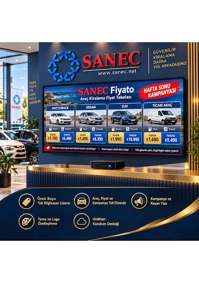 Sanec Araç Kiralama  Tabelası 55" Hdmı Ekranlı Dijital  Tabelası Sistemi