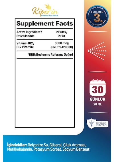 B12 Sprey 1500 Mcg Yüksek Emilim Enerji Ve Odak Desteği 20 Ml