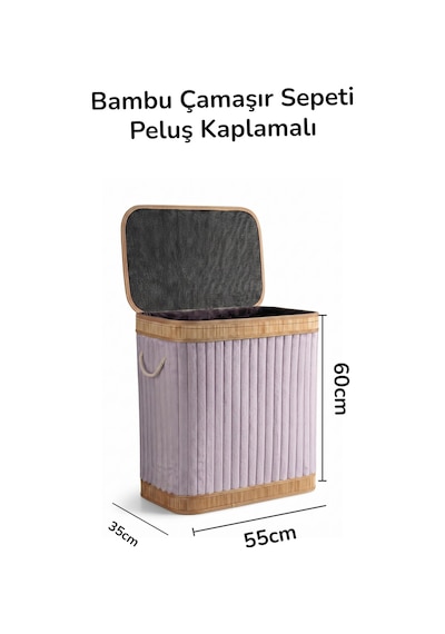 2 Li Katlanır Bambu Kirli Çamaşır Sepeti Peluş Kaplamalı Gri