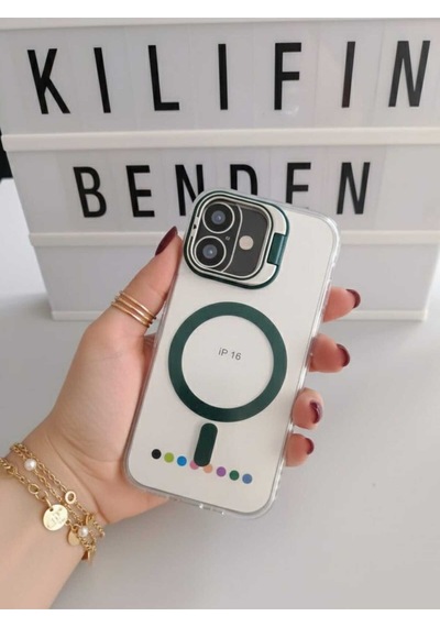 Apple Uyumlu iPhone 16 Şeffaf Magsafe Kılıf Modeli Yeşil