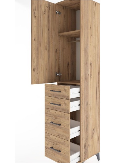 Hyperion Dolap 2 Raflı 4 Çekmeceli Tek Askılı 44x44x221 Çam-çam Çam