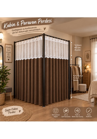 Kuzucuk Home Karesi Kabin Perdesi & Paravan Perdesi Açık Kahve