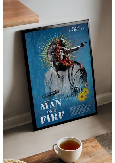 Man On Fire Gazap Ateşi Siyah Ahşap Çerçeveli Poster, Film Duvar Tablosu