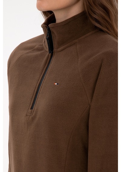 U.S. Polo Assn. Kadın Kahverengi Fermuarlı Dik Yaka Polar Sweatshirt 50316714-VR029